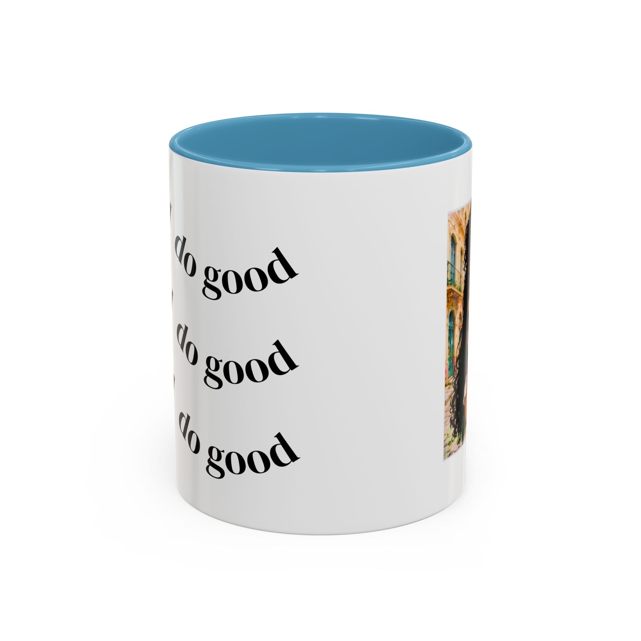 BocaChica Cute Curly Girl Accent Coffee Mug — 'Do Good' Inspirational Tea & Coffee Cup
