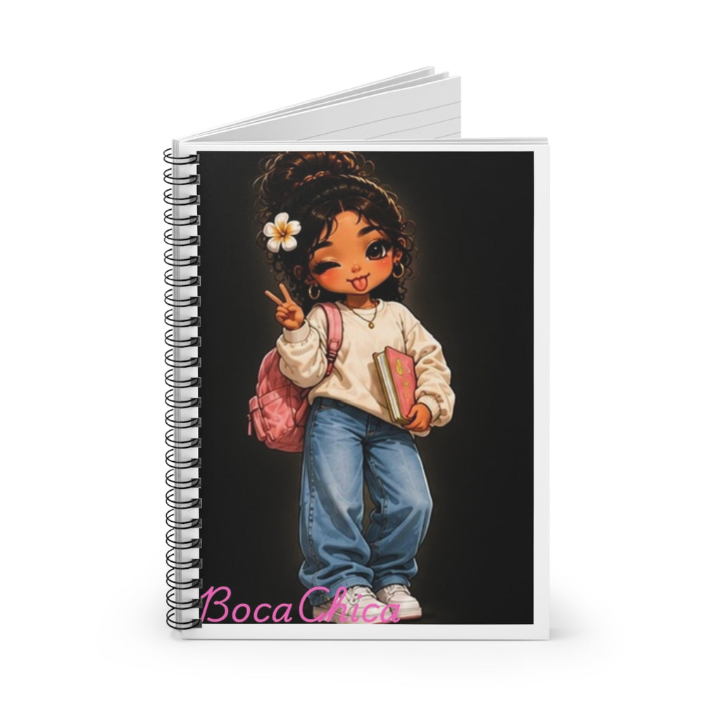 Spiral Notebook — BocaChica Cute Girl Character Notebook with "Boca Chica" Design, Ruled Journal