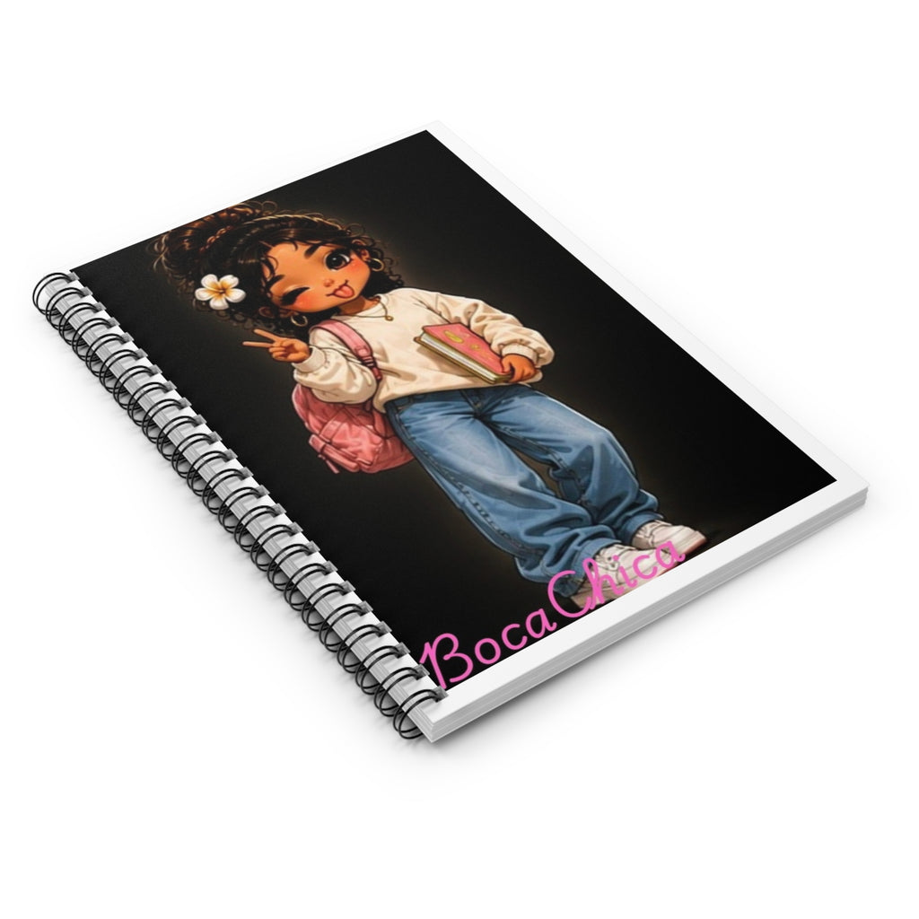 Spiral Notebook — BocaChica Cute Girl Character Notebook with "Boca Chica" Design, Ruled Journal