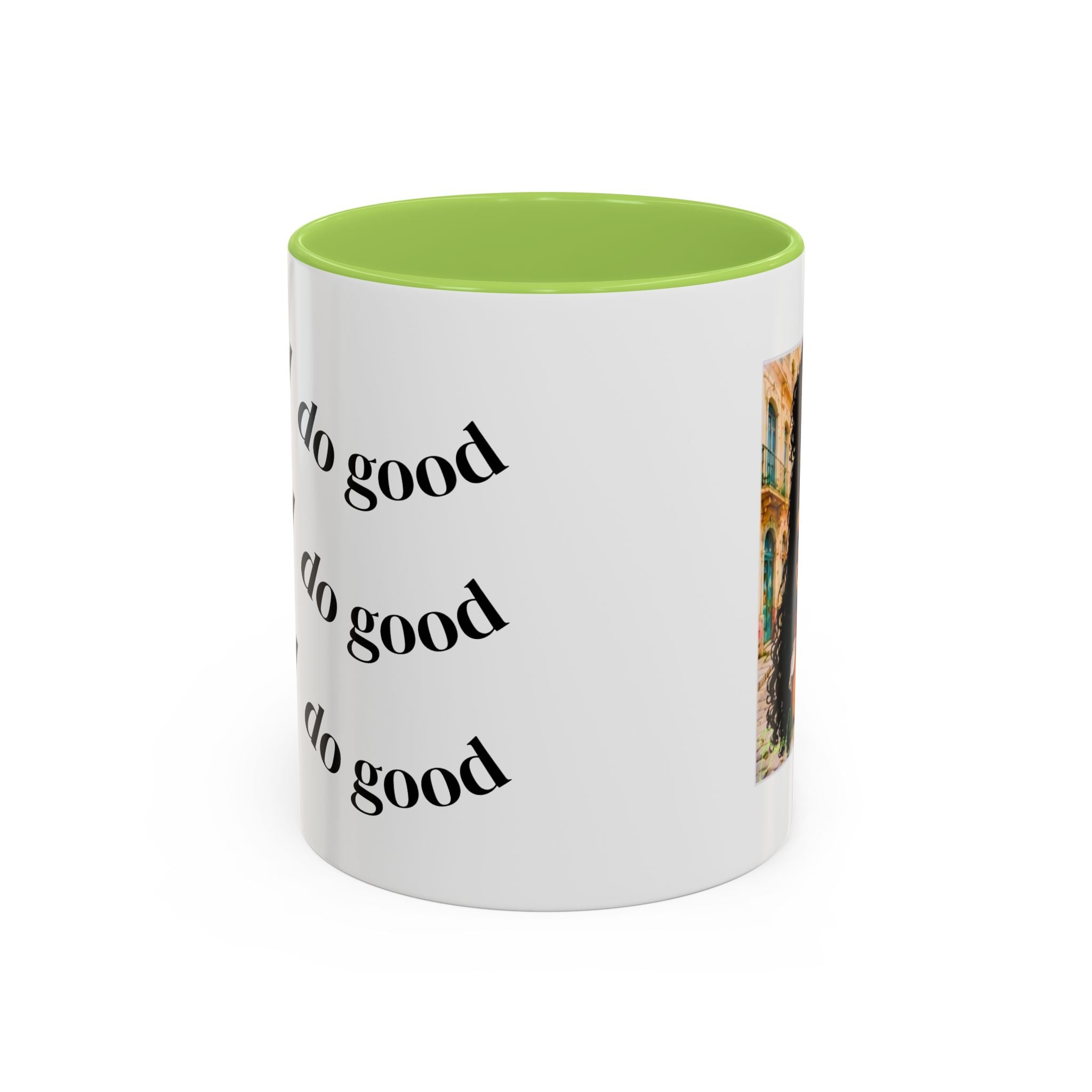 BocaChica Cute Curly Girl Accent Coffee Mug — 'Do Good' Inspirational Tea & Coffee Cup