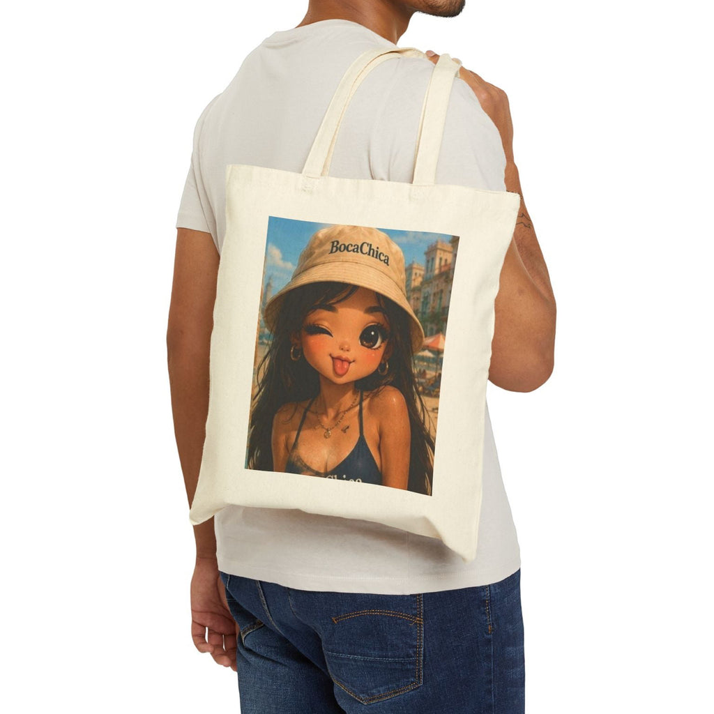 BocaChica girl Vale’s Canvas Tote Bag — Cute Kawaii Illustration Beach & Grocery Bag
