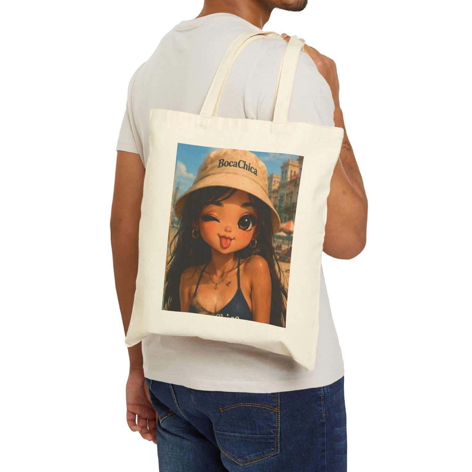 BocaChica girl Vale’s Canvas Tote Bag — Cute Kawaii Illustration Beach & Grocery Bag