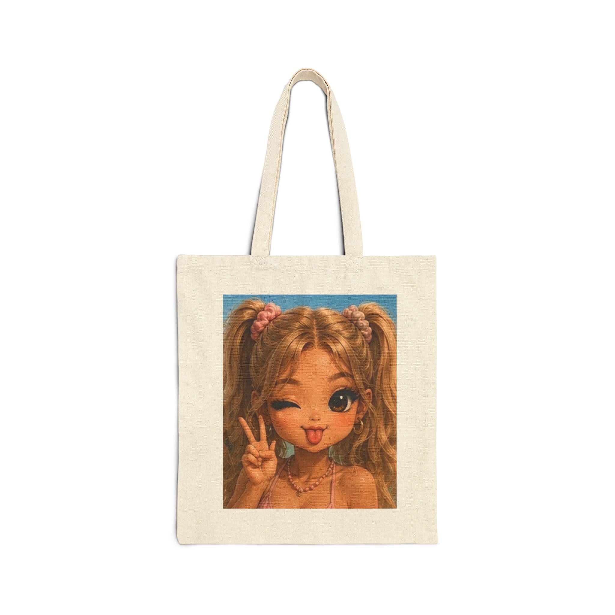 BocaChica girl Luly’s Canvas Tote Bag — Cute Kawaii Illustration Beach & Grocery Bag