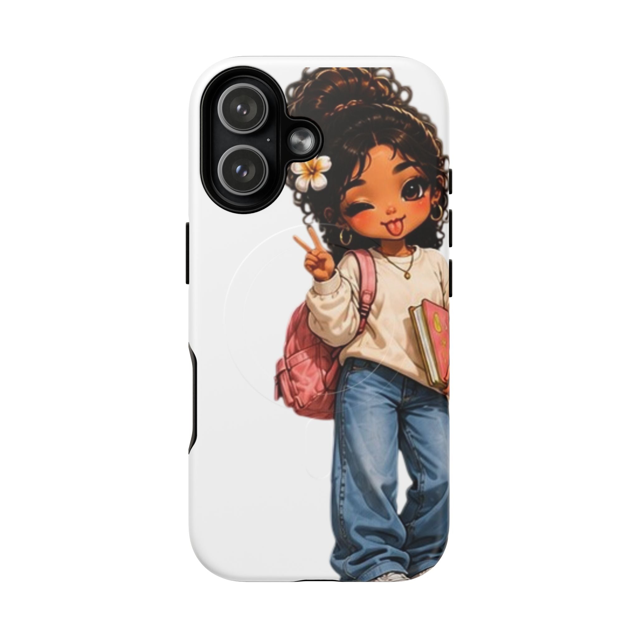 BocaChica Cute Schoolgirl Phone Case — Brown Curly Hair Girl Tough Magnetic Case