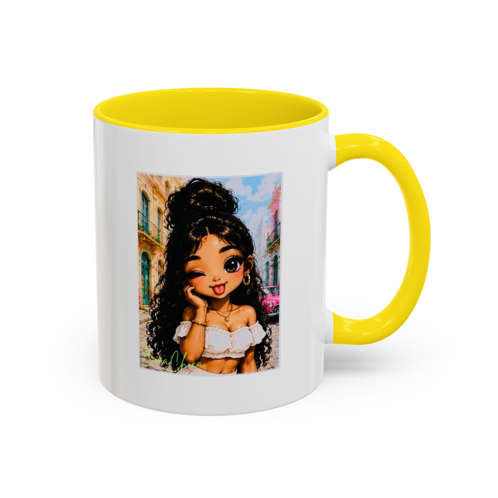 BocaChica Cute Curly Girl Accent Coffee Mug — 'Do Good' Inspirational Tea & Coffee Cup