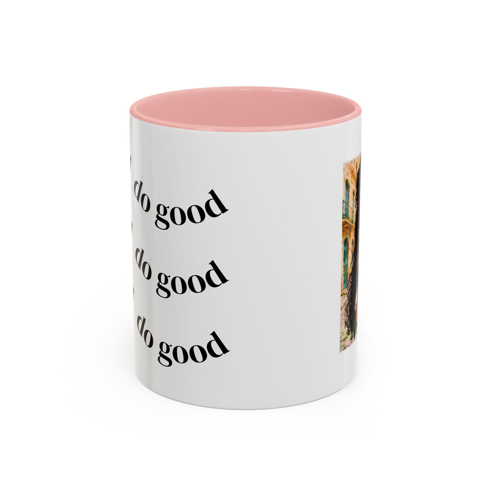 BocaChica Cute Curly Girl Accent Coffee Mug — 'Do Good' Inspirational Tea & Coffee Cup