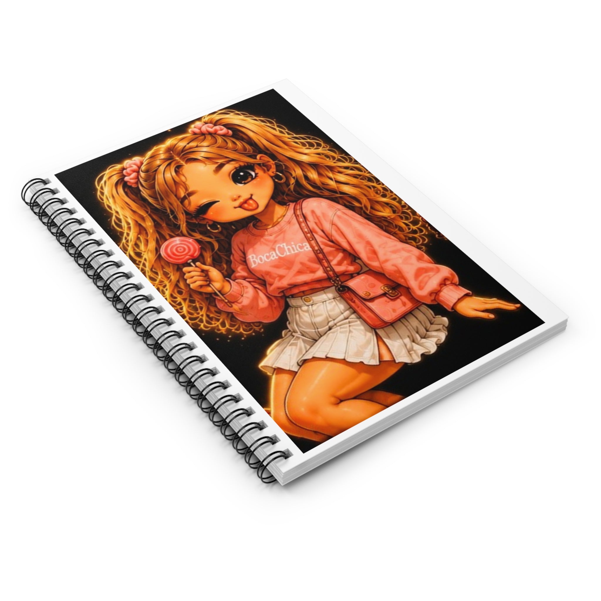 Cute BocaChica Girl Spiral Notebook — Lollipop Fashion Anime Journal (Ruled)