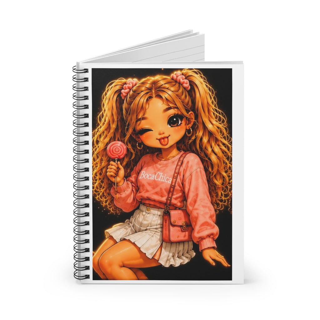 Cute BocaChica Girl Spiral Notebook — Lollipop Fashion Anime Journal (Ruled)