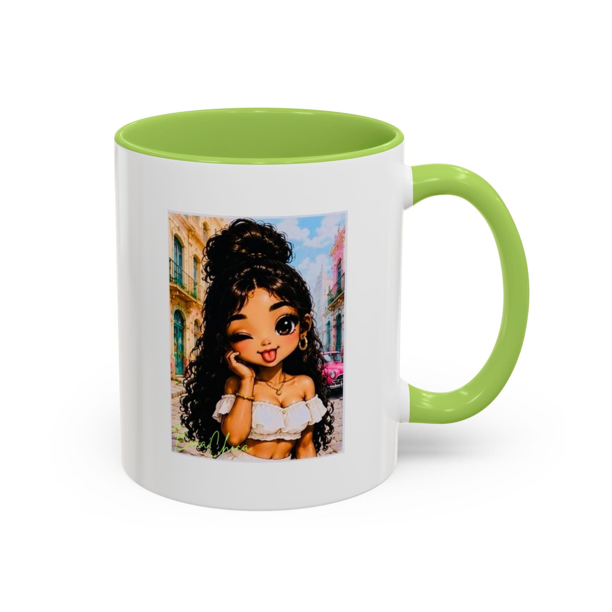 BocaChica Cute Curly Girl Accent Coffee Mug — 'Do Good' Inspirational Tea & Coffee Cup