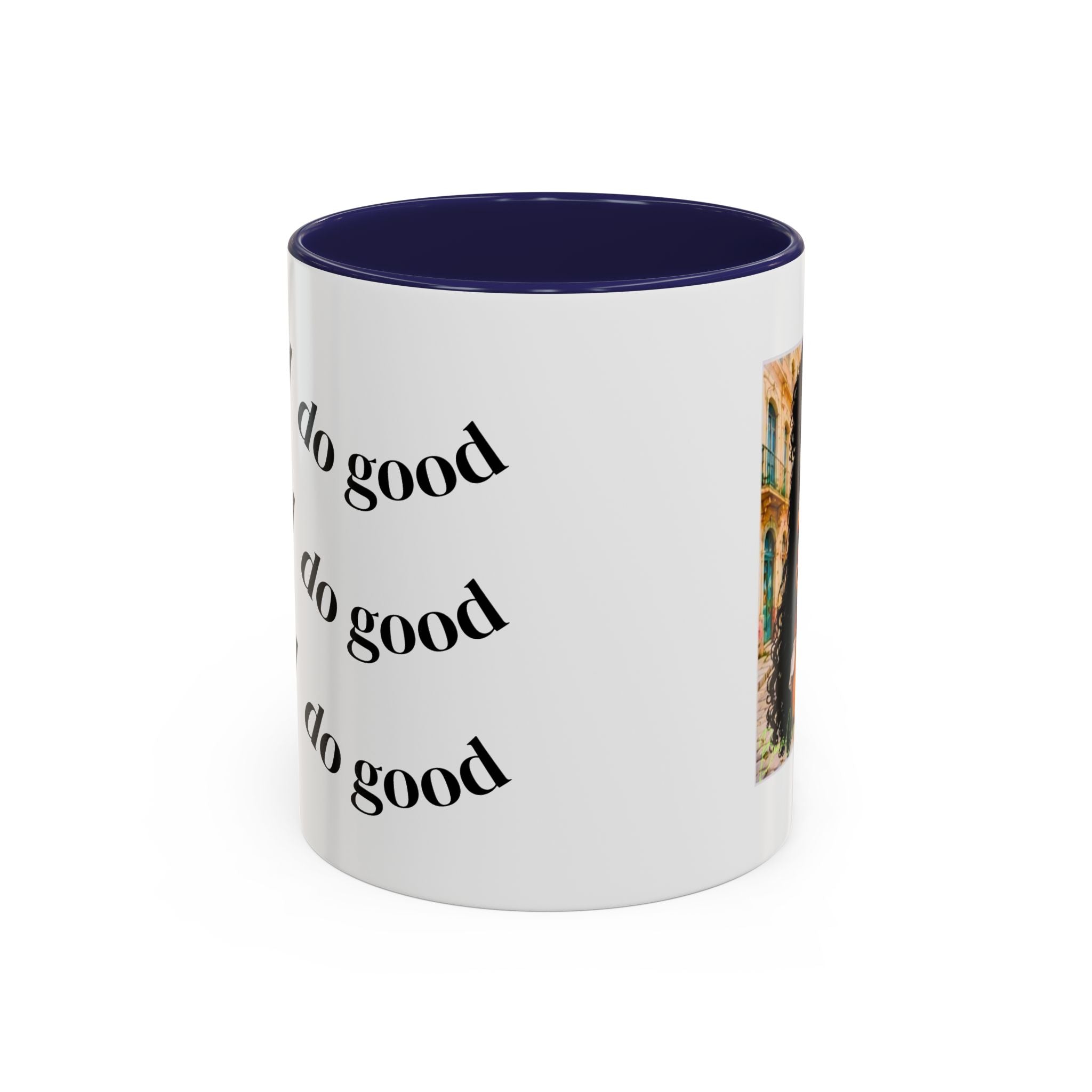 BocaChica Cute Curly Girl Accent Coffee Mug — 'Do Good' Inspirational Tea & Coffee Cup