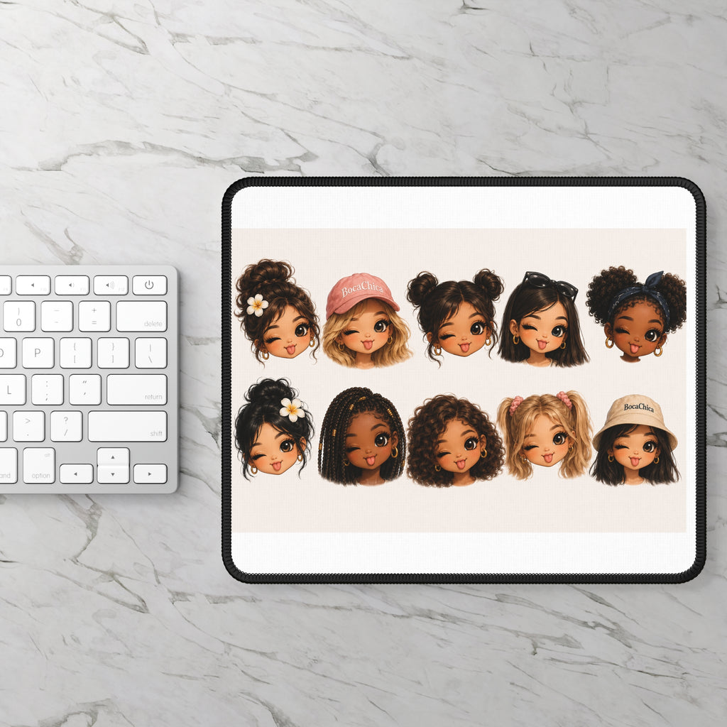 Cute BocaChica Girls Mouse Pad — Multicultural Cartoon Faces Gaming Mousepad