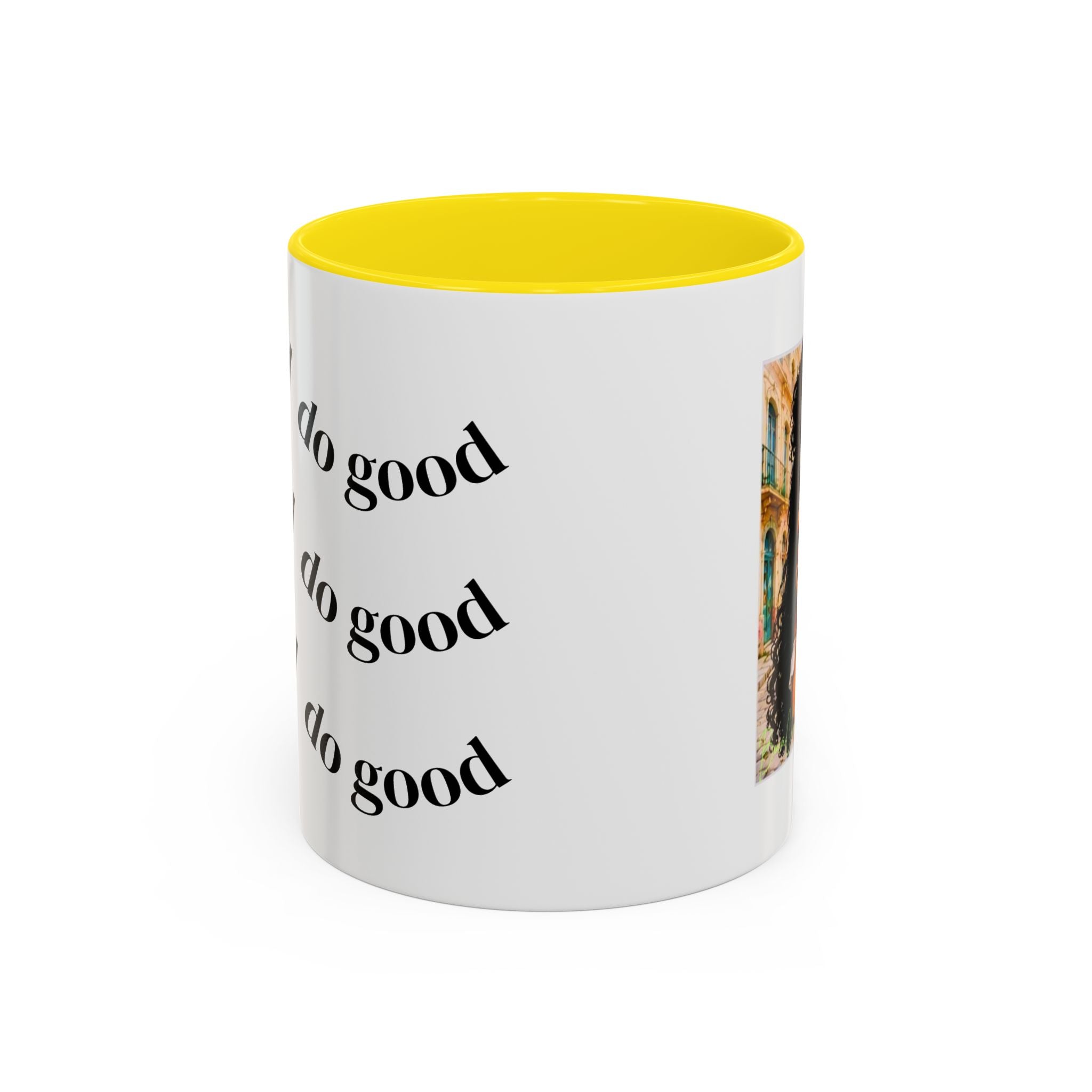 BocaChica Cute Curly Girl Accent Coffee Mug — 'Do Good' Inspirational Tea & Coffee Cup
