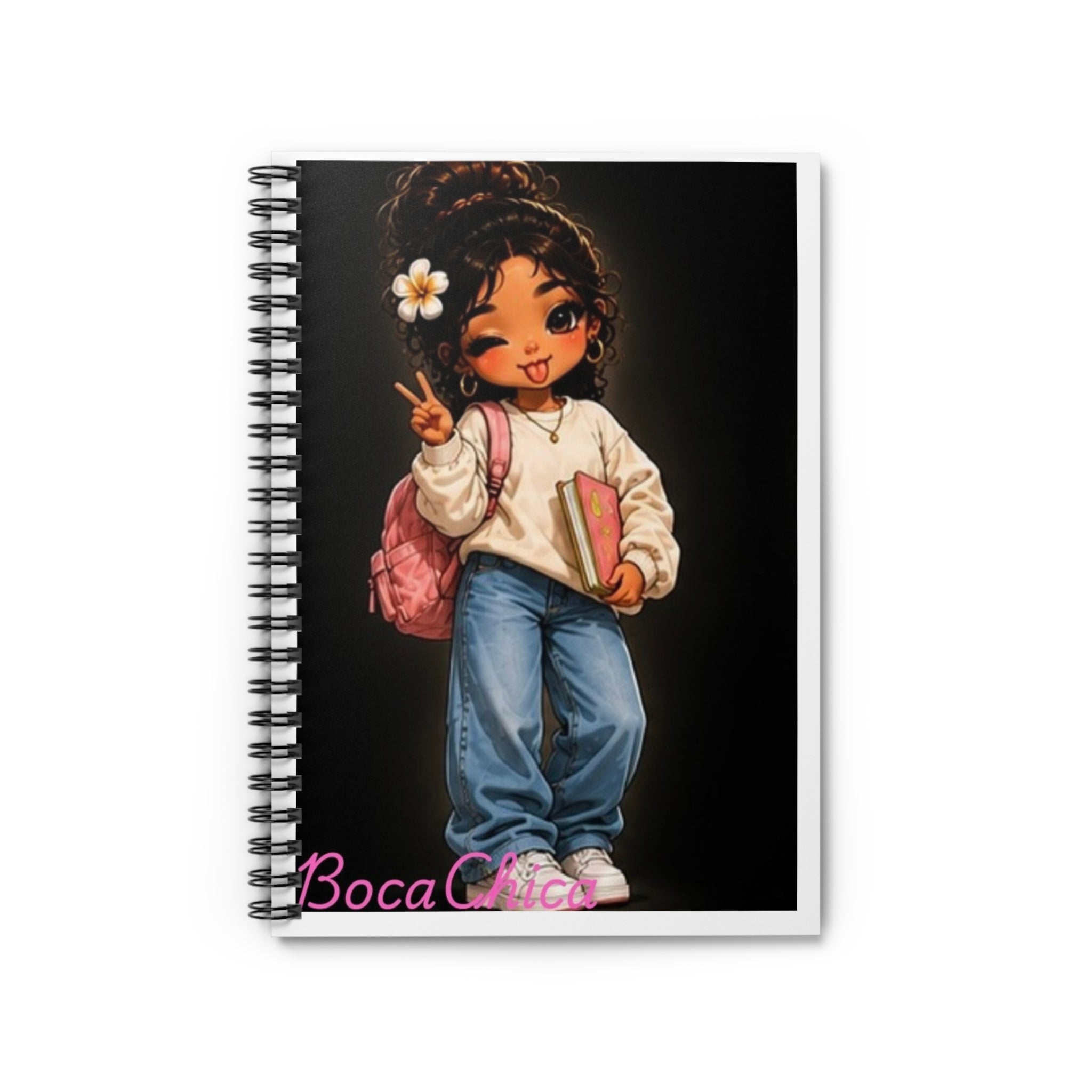 Spiral Notebook — BocaChica Cute Girl Character Notebook with "Boca Chica" Design, Ruled Journal