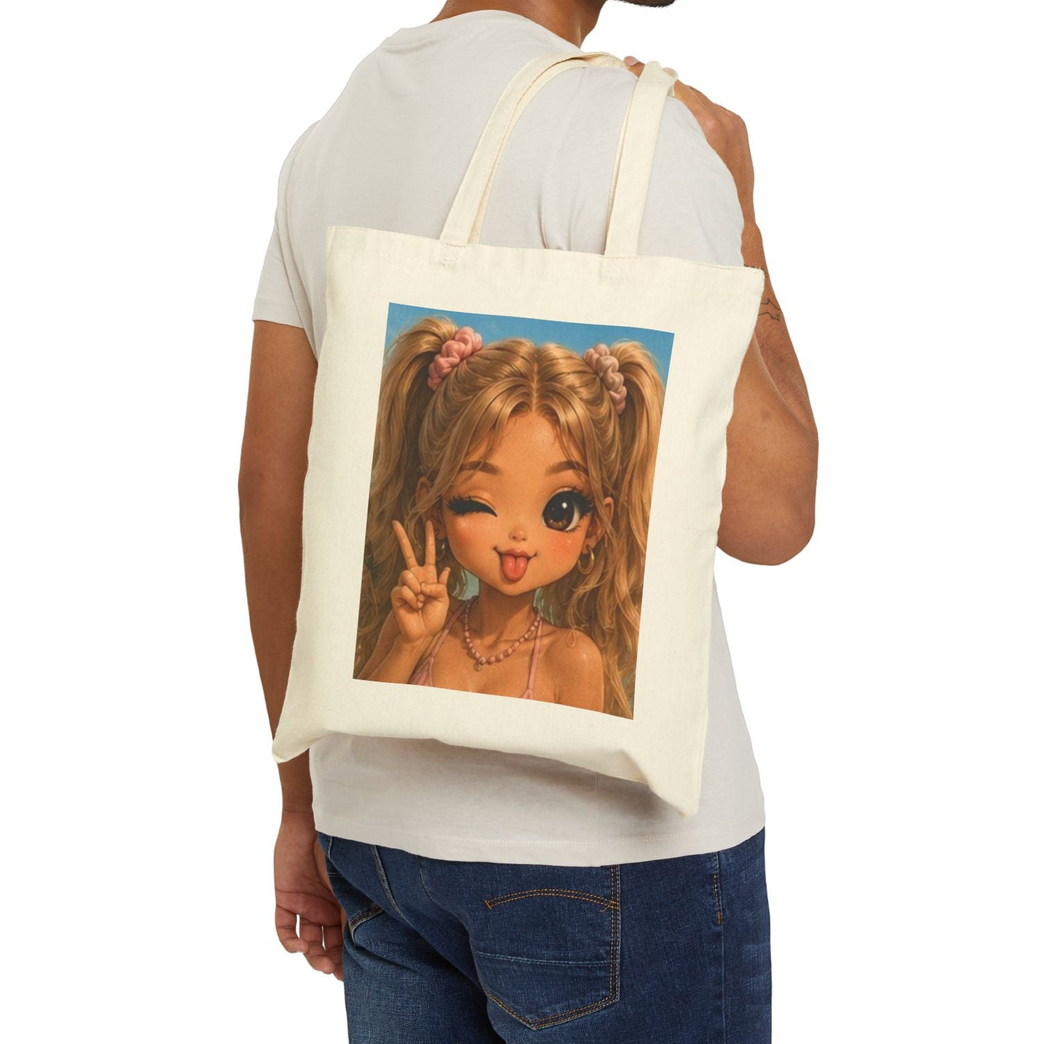 BocaChica girl Luly’s Canvas Tote Bag — Cute Kawaii Illustration Beach & Grocery Bag