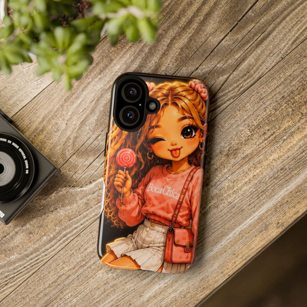 Cute Girl Lollipop Phone Case – Kawaii Cartoon Tough Case