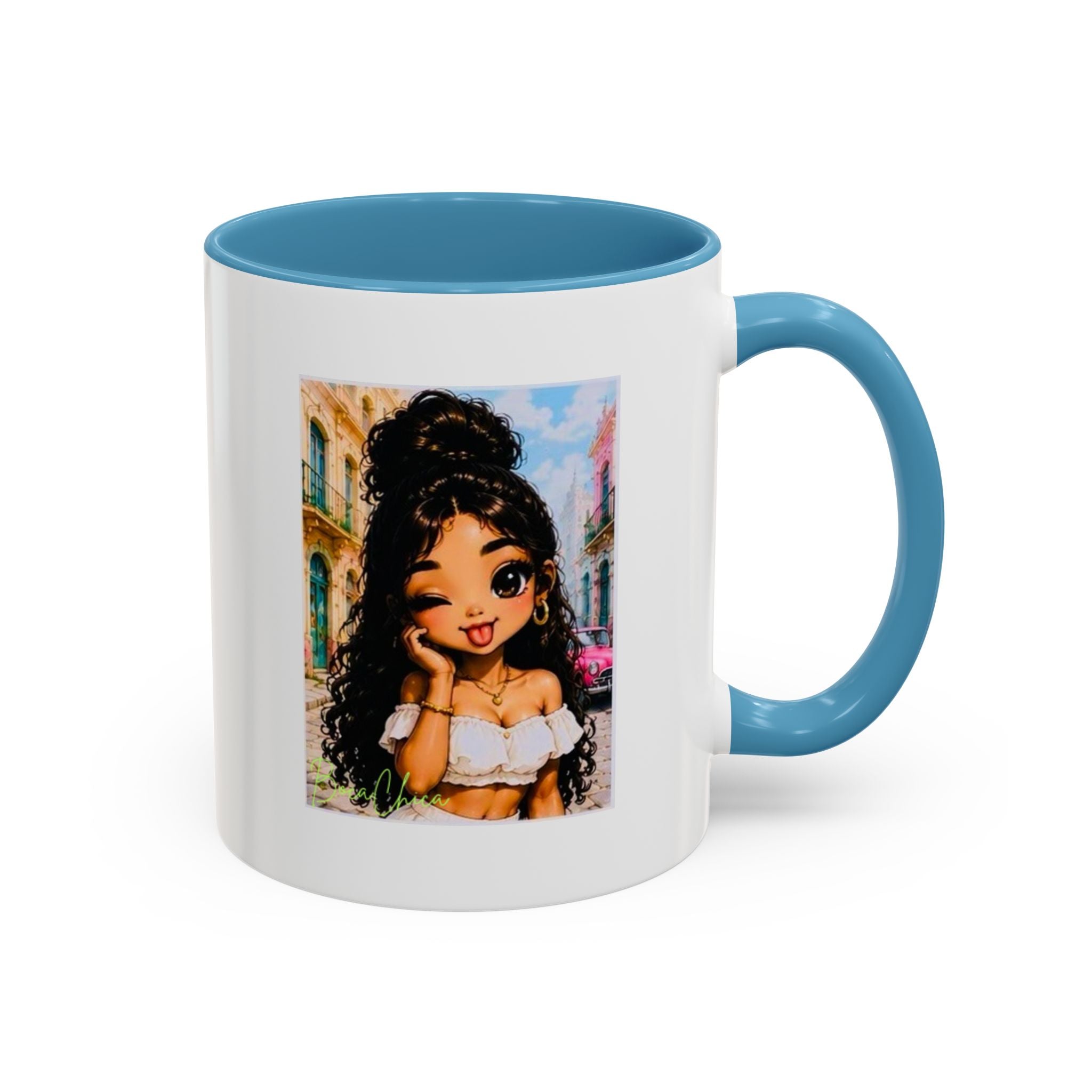 BocaChica Cute Curly Girl Accent Coffee Mug — 'Do Good' Inspirational Tea & Coffee Cup