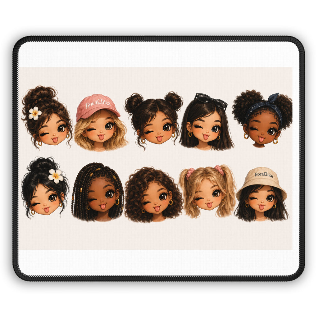 Cute BocaChica Girls Mouse Pad — Multicultural Cartoon Faces Gaming Mousepad