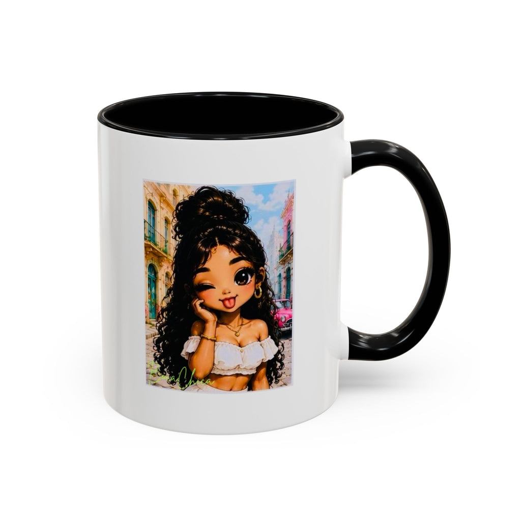 BocaChica Cute Curly Girl Accent Coffee Mug — 'Do Good' Inspirational Tea & Coffee Cup